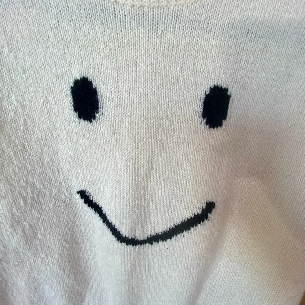 GRAFFITI unisex smiley face sweater, cream & black, size S - Picture 3 of 6